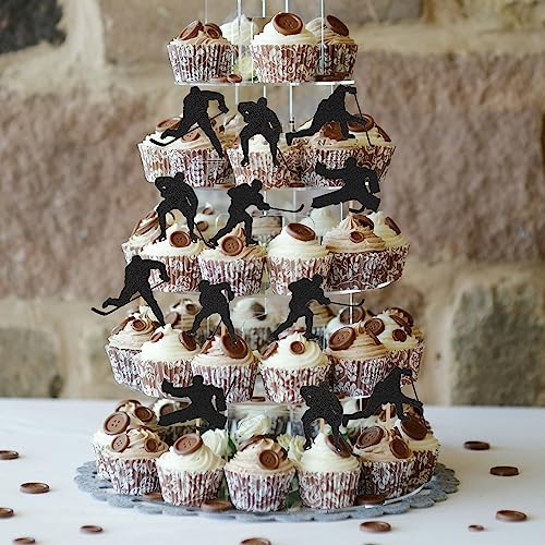 24 Pezzi Topper per Torta Hockey, Topper per Cupcake Hockey Neri Topper Cupcake a Tema Sportivo Bastoncini Torta Compleanno Decorazione per Forniture per Decorazioni di Compleanno per Feste - immagine 7