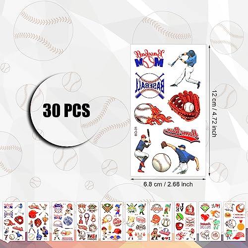 30pz Tatuaggi Temporanei di Baseball, Adesivi per Tatuaggi Sportivi Carini Tatuaggi Sportivi Temporanei per la Decorazione di Compleanno Ragazze Ragazzi Bambini Aula Premi Scolastici Premi - immagine 3
