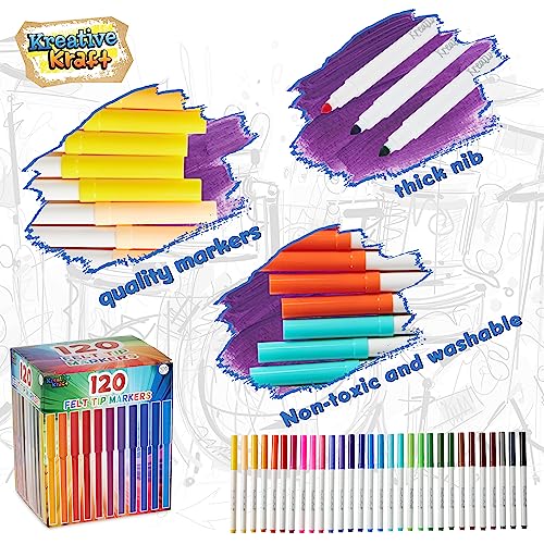 Colori per Bambini - Pennarelli Punta Grossa Box con 120 Colori a Spirito Set Pennarelli di Colori Lavabili Assortiti per Disegnare e Colorare - dai 3 Anni - immagine 5