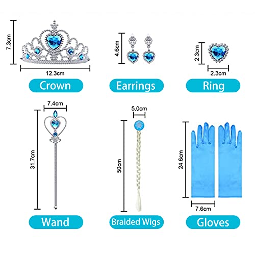 Gridamea Vestito Elsa Frozen Bambina-Costume Anna Ghiaccio Abito da Principessa con Corona/Bacchetta/Guanti/Treccia/Orecchini/Anello per Bambini Compleanno, Halloween, Feste, Cosplay - immagine 6