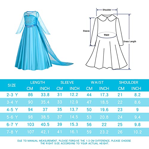 Gridamea Vestito Elsa Frozen Bambina-Costume Anna Ghiaccio Abito da Principessa con Corona/Bacchetta/Guanti/Treccia/Orecchini/Anello per Bambini Compleanno, Halloween, Feste, Cosplay - immagine 7