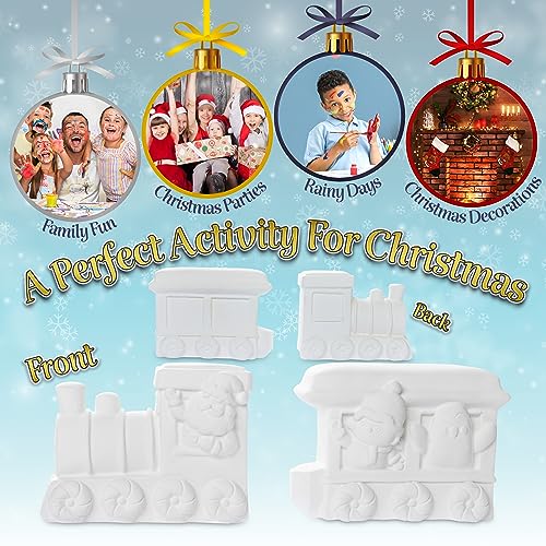 Kit Lavoretti Creativi Per Bambini - Set Pittura Bambini con Decorazioni Natalizie da Appendere in Gesso da Dipingere e Colori Acrilici - Giochi Natale Bambini - Babbo Natale Trenino Renna - immagine 4