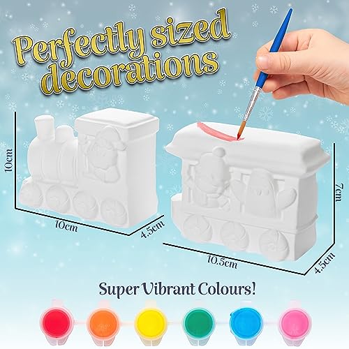 Kit Lavoretti Creativi Per Bambini - Set Pittura Bambini con Decorazioni Natalizie da Appendere in Gesso da Dipingere e Colori Acrilici - Giochi Natale Bambini - Babbo Natale Trenino Renna - immagine 6