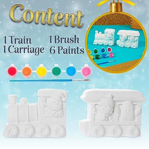 Kit Lavoretti Creativi Per Bambini - Set Pittura Bambini con Decorazioni Natalizie da Appendere in Gesso da Dipingere e Colori Acrilici - Giochi Natale Bambini - Babbo Natale Trenino Renna - immagine 7