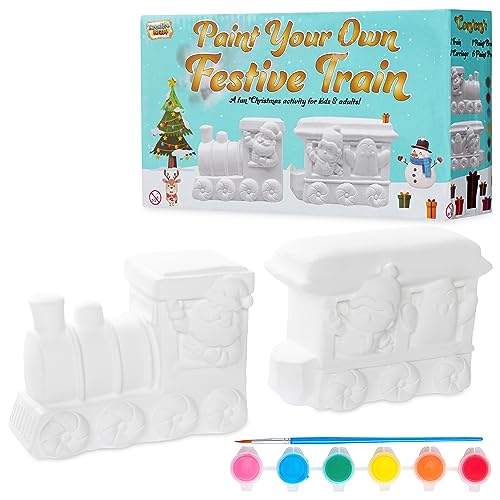 Kit Lavoretti Creativi Per Bambini - Set Pittura Bambini con Decorazioni Natalizie da Appendere in Gesso da Dipingere e Colori Acrilici - Giochi Natale Bambini - Babbo Natale Trenino Renna