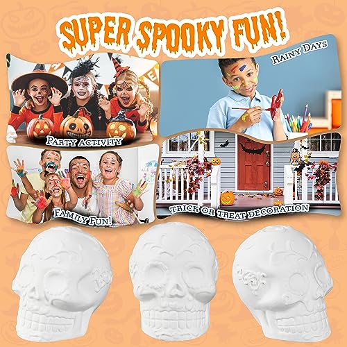 Kit Lavoretti Creativi Per Bambini - Set Pittura Bambini con Figurine di Gesso da Dipingere e Colori Acrilici Lavabili - Gioco Creativo Halloween - Strega Vampiro Zucca da Colorare - immagine 4