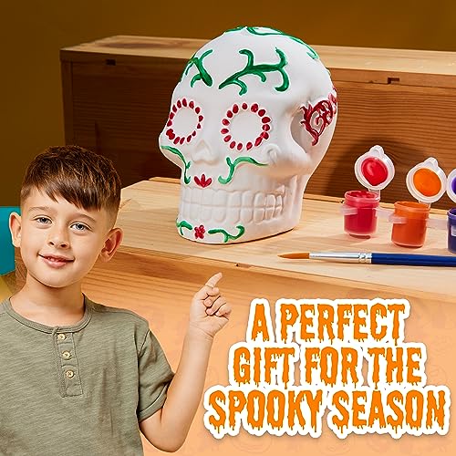Kit Lavoretti Creativi Per Bambini - Set Pittura Bambini con Figurine di Gesso da Dipingere e Colori Acrilici Lavabili - Gioco Creativo Halloween - Strega Vampiro Zucca da Colorare - immagine 5