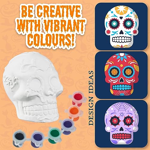 Kit Lavoretti Creativi Per Bambini - Set Pittura Bambini con Figurine di Gesso da Dipingere e Colori Acrilici Lavabili - Gioco Creativo Halloween - Strega Vampiro Zucca da Colorare - immagine 6