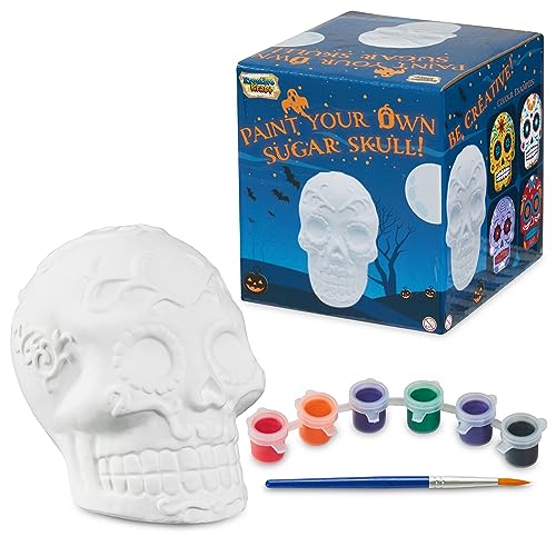 Kit Lavoretti Creativi Per Bambini - Set Pittura Bambini con Figurine di Gesso da Dipingere e Colori Acrilici Lavabili - Gioco Creativo Halloween - Strega Vampiro Zucca da Colorare