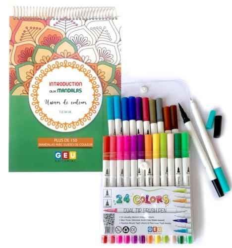 Kit Mandala Esplora il significato dei colori con oltre 150 mandala da colorare e 24 pennarelli a doppia punta relax