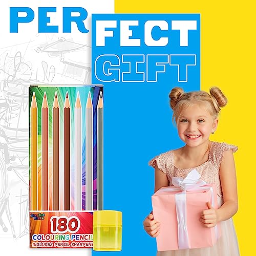 KreativeKraft Matite Colorate - 180 Colori per Bambini con Temperino e Serbatoio, Kit per Disegnare e Colorare, Scatola Pastelli Assortiti - immagine 4