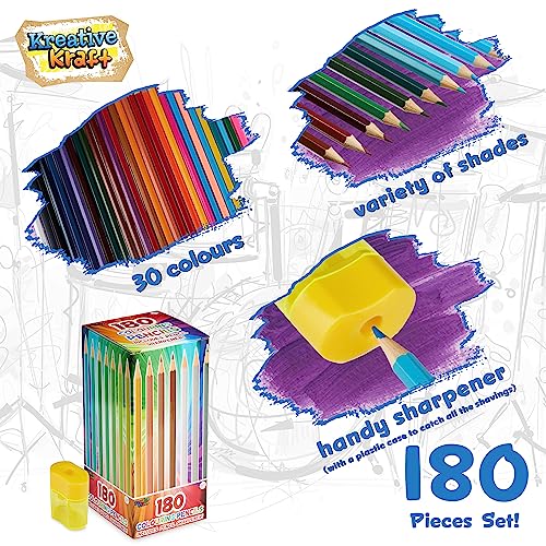 KreativeKraft Matite Colorate - 180 Colori per Bambini con Temperino e Serbatoio, Kit per Disegnare e Colorare, Scatola Pastelli Assortiti - immagine 5