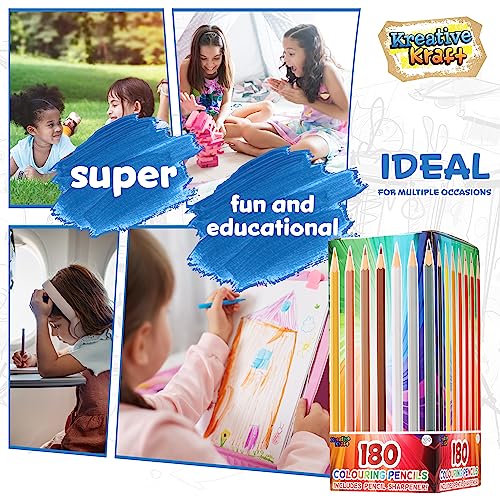 KreativeKraft Matite Colorate - 180 Colori per Bambini con Temperino e Serbatoio, Kit per Disegnare e Colorare, Scatola Pastelli Assortiti - immagine 6