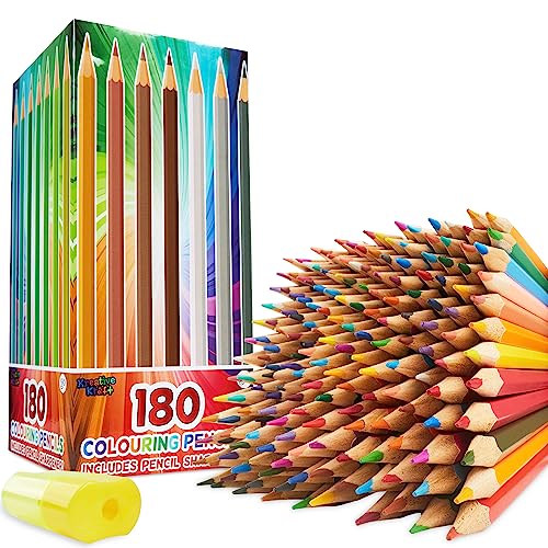 KreativeKraft Matite Colorate - 180 Colori per Bambini con Temperino e Serbatoio, Kit per Disegnare e Colorare, Scatola Pastelli Assortiti