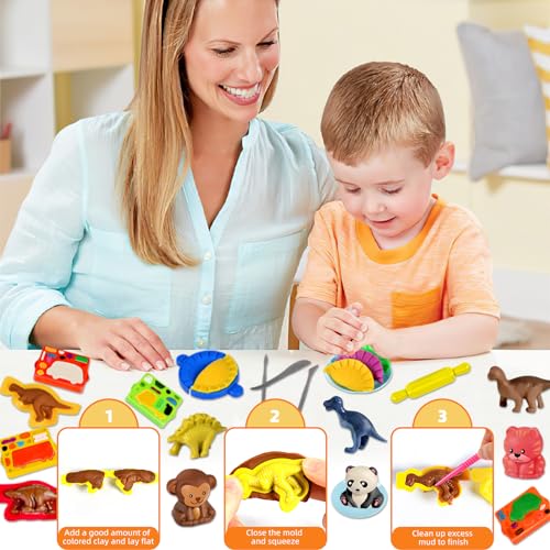 ZZQVIP Formine per Plastilina, 47PCS Argilla da Modellare Include 12 Vasetti Plastilina, Macchina per Tagliatelle, Creativi per Pasta da Modellare per Auto e Animali, Regalo per 2 ai 10 Anni - immagine 3