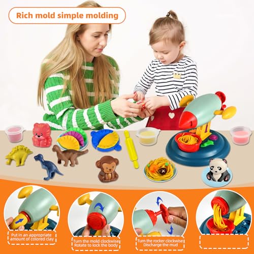 ZZQVIP Formine per Plastilina, 47PCS Argilla da Modellare Include 12 Vasetti Plastilina, Macchina per Tagliatelle, Creativi per Pasta da Modellare per Auto e Animali, Regalo per 2 ai 10 Anni - immagine 4
