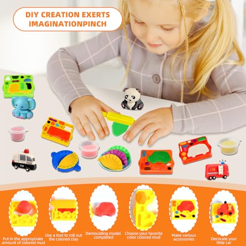 ZZQVIP Formine per Plastilina, 47PCS Argilla da Modellare Include 12 Vasetti Plastilina, Macchina per Tagliatelle, Creativi per Pasta da Modellare per Auto e Animali, Regalo per 2 ai 10 Anni - immagine 5