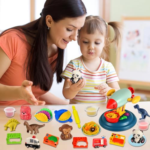 ZZQVIP Formine per Plastilina, 47PCS Argilla da Modellare Include 12 Vasetti Plastilina, Macchina per Tagliatelle, Creativi per Pasta da Modellare per Auto e Animali, Regalo per 2 ai 10 Anni - immagine 7