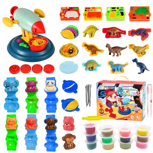 ZZQVIP Formine per Plastilina, 47PCS Argilla da Modellare Include 12 Vasetti Plastilina, Macchina per Tagliatelle, Creativi per Pasta da Modellare per Auto e Animali, Regalo per 2 ai 10 Anni