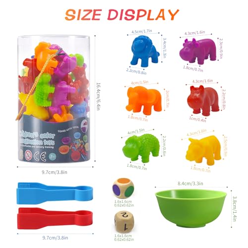 ZZQVIP Giochi Montessori 3 4 5 6 Anni, 36 Pezzi Giocattoli di Classificazione dei Colori degli Animali con Tazze, Clip e Dadi, Abilità Motorie Giocattolo per Bambini Regalo Ragazzo Ragazza 3-5 Anni - immagine 3
