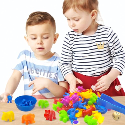 ZZQVIP Giochi Montessori 3 4 5 6 Anni, 36 Pezzi Giocattoli di Classificazione dei Colori degli Animali con Tazze, Clip e Dadi, Abilità Motorie Giocattolo per Bambini Regalo Ragazzo Ragazza 3-5 Anni - immagine 6