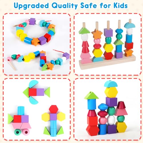 ZZQVIP Montessori Giochi Legno Bambini, 2-in-1 Bambino Forme Colori Geometriche Ordinamento Giocattolo, Impilabili Infilare Toys, Regalo per Ragazzi e Ragazze 3 4 5 6 Anni Educativo - immagine 4