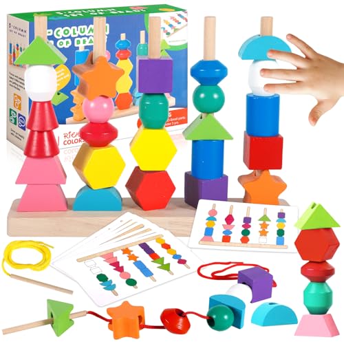 ZZQVIP Montessori Giochi Legno Bambini, 2-in-1 Bambino Forme Colori Geometriche Ordinamento Giocattolo, Impilabili Infilare Toys, Regalo per Ragazzi e Ragazze 3 4 5 6 Anni Educativo