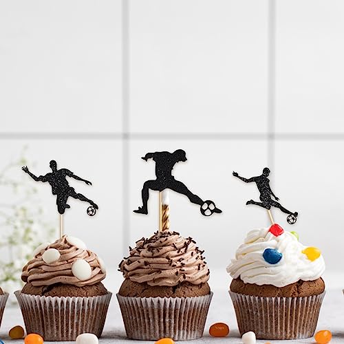24 Pezzi Topper per Torta di Calcio, Topper Cupcake Calcio Neri Topper Cupcake a Tema Sportivo Bastoncini Torta Compleanno Decorazione per Forniture per Decorazioni di Compleanno per Feste - immagine 4