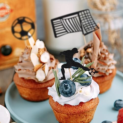 24 Pezzi Topper per Torta di Calcio, Topper Cupcake Calcio Neri Topper Cupcake a Tema Sportivo Bastoncini Torta Compleanno Decorazione per Forniture per Decorazioni di Compleanno per Feste - immagine 5