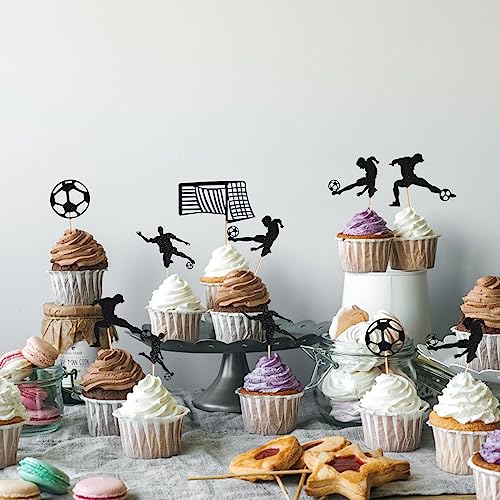 24 Pezzi Topper per Torta di Calcio, Topper Cupcake Calcio Neri Topper Cupcake a Tema Sportivo Bastoncini Torta Compleanno Decorazione per Forniture per Decorazioni di Compleanno per Feste - immagine 6