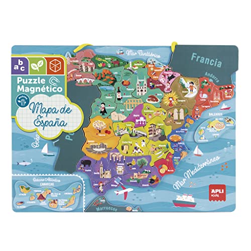 APLI Kids 18893-Puzzle magnetico mappa Set di 50 magneti per imparare la geografia della Spagna-Per bambini dai 5 anni in su, Colore España, 18893