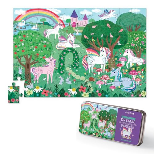 Crocodile Creek-50 Pezzi Tin Unicorn Dreams Puzzle, Multicolore, único, 3843004