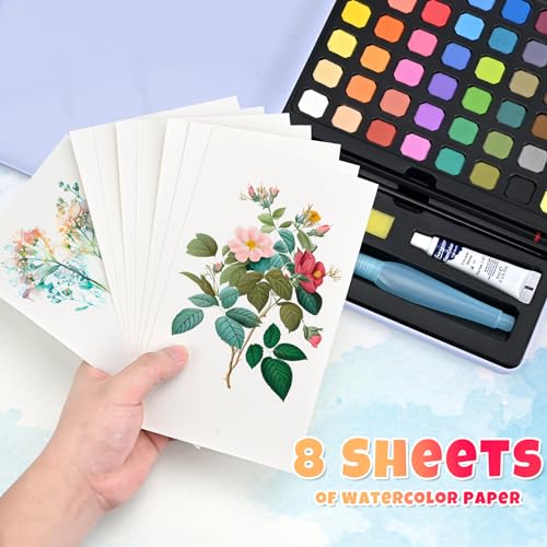 Damcyer Acquerelli Professionali Set, Set di 60 colori acquerelli con, Inclusi colori di base e colori perlescenti, Set di Colori ad Acquerello Set per principianti e professionisti dell'acquerello - immagine 4