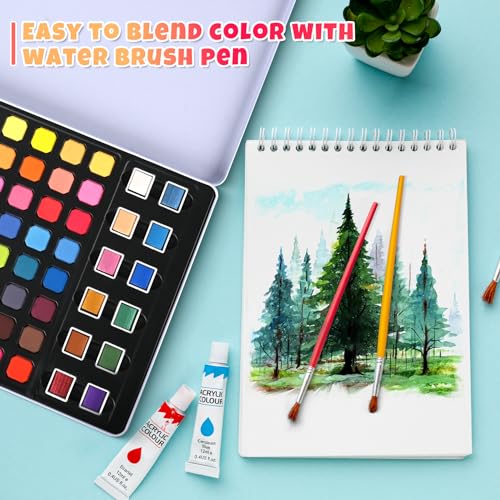 Damcyer Acquerelli Professionali Set, Set di 60 colori acquerelli con, Inclusi colori di base e colori perlescenti, Set di Colori ad Acquerello Set per principianti e professionisti dell'acquerello - immagine 5