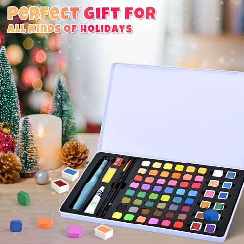 Damcyer Acquerelli Professionali Set, Set di 60 colori acquerelli con, Inclusi colori di base e colori perlescenti, Set di Colori ad Acquerello Set per principianti e professionisti dell'acquerello - immagine 8