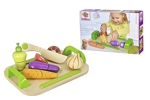 Eichhorn 100003722 - Tagliere con verdure, 26 x 16,5 cm, 12 pezzi, per verdure in legno con attacco in velcro, legno di quercia, legno di betulla