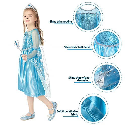 Gridamea Vestito Elsa Frozen Bambina-Costume Anna Ghiaccio Abito da Principessa con Corona/Bacchetta/Guanti/Treccia/Orecchini/Anello per Bambini Compleanno, Halloween, Feste, Cosplay - immagine 21