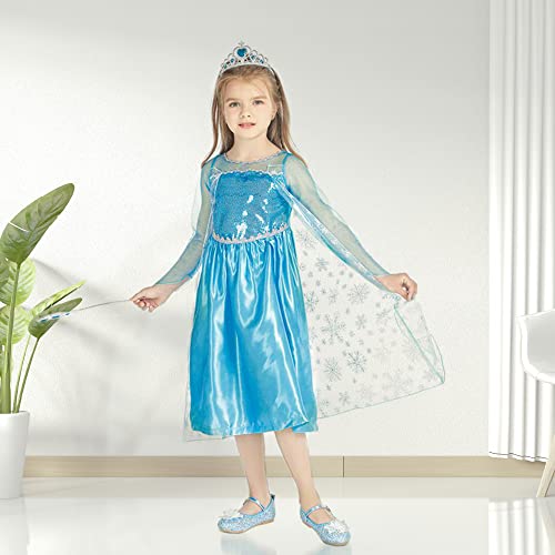 Gridamea Vestito Elsa Frozen Bambina-Costume Anna Ghiaccio Abito da Principessa con Corona/Bacchetta/Guanti/Treccia/Orecchini/Anello per Bambini Compleanno, Halloween, Feste, Cosplay - immagine 22