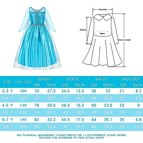 Gridamea Vestito Elsa Frozen Bambina-Costume Anna Ghiaccio Abito da Principessa con Corona/Bacchetta/Guanti/Treccia/Orecchini/Anello per Bambini Compleanno, Halloween, Feste, Cosplay - immagine 23