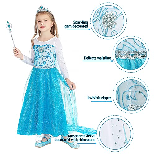 Gridamea Vestito Elsa Frozen Bambina-Costume Anna Ghiaccio Abito da Principessa con Corona/Bacchetta/Guanti/Treccia/Orecchini/Anello per Bambini Compleanno, Halloween, Feste, Cosplay - immagine 13
