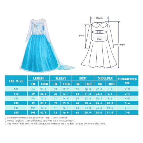 Gridamea Vestito Elsa Frozen Bambina-Costume Anna Ghiaccio Abito da Principessa con Corona/Bacchetta/Guanti/Treccia/Orecchini/Anello per Bambini Compleanno, Halloween, Feste, Cosplay - immagine 15