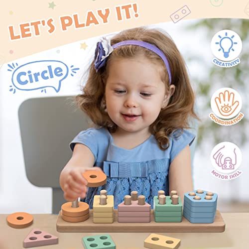 Joozmui Puzzle in Legno Montessori 1 2 3 Anni, attività in Legno Colorato e Giochi per Lo Sviluppo, Giocattoli Montessori per Bambini di 1 Anno - immagine 3