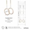 MAMOI® Altalena trapezoidale, anelli da ginnastica in legno, attrezzi da ginnastica per bambini interni ed esterni, anelli altalena, ginnastica con altalena in legno, anelli da ginnastica e asta - immagine 3