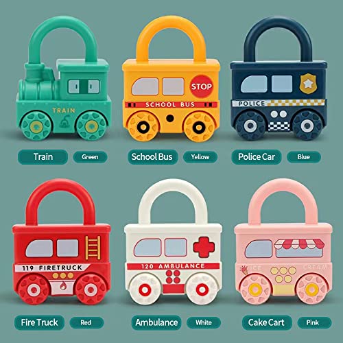 Macchina Giocattolo con Chiave e Serratura, Montessori Giocattolo per Bambini, Treno Montaggio Giochi Bambino Educativi Sensoriali, Motricità Fine Regalo di Natale per Ragazzo Ragazza 2 3 4 Anni - immagine 6