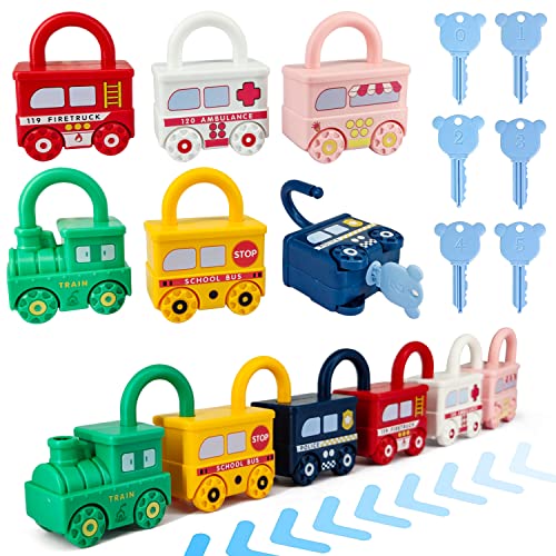 Macchina Giocattolo con Chiave e Serratura, Montessori Giocattolo per Bambini, Treno Montaggio Giochi Bambino Educativi Sensoriali, Motricità Fine Regalo di Natale per Ragazzo Ragazza 2 3 4 Anni