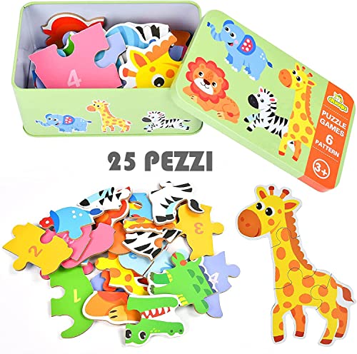 Puzzle di Legno Puzzle Bambini 3 Anni Puzzle Educativi Giocattoli Colorati Montessori per Ragazzo e Ragazza con Scatola di Metallo Regalo (Colorato) - immagine 3