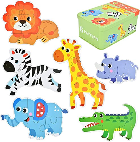 Puzzle di Legno Puzzle Bambini 3 Anni Puzzle Educativi Giocattoli Colorati Montessori per Ragazzo e Ragazza con Scatola di Metallo Regalo (Colorato)