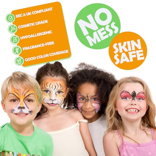 Ucokee Trucchi Viso Bambini Kit, 20 Colori Pittura Corpo Face Painting Tavolozza Con 3 Pennelli, Halloween, Pasqua, Carnevale, Cosplay Set Trucco per BambiniUcokee. - immagine 3