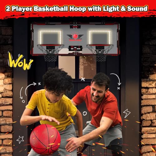 VATOS 2 Giocatore Basketball Hoop Indoor, Sopra la Porta Mini Basketball Hoop Indoor con Scoreboard, 4 Palline, Pompa, Doppio Colpo Elettrico Basketball Toy Regali per Bambini Ragazzi Ragazze - immagine 3