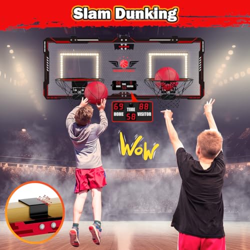 VATOS 2 Giocatore Basketball Hoop Indoor, Sopra la Porta Mini Basketball Hoop Indoor con Scoreboard, 4 Palline, Pompa, Doppio Colpo Elettrico Basketball Toy Regali per Bambini Ragazzi Ragazze - immagine 4